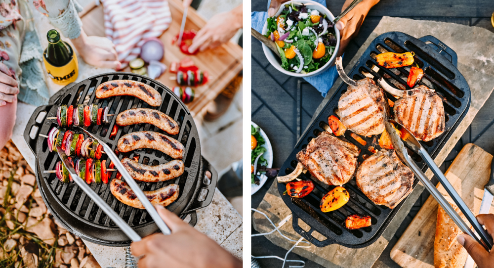 The Kickoff grill and sportsman's pro grill side by side