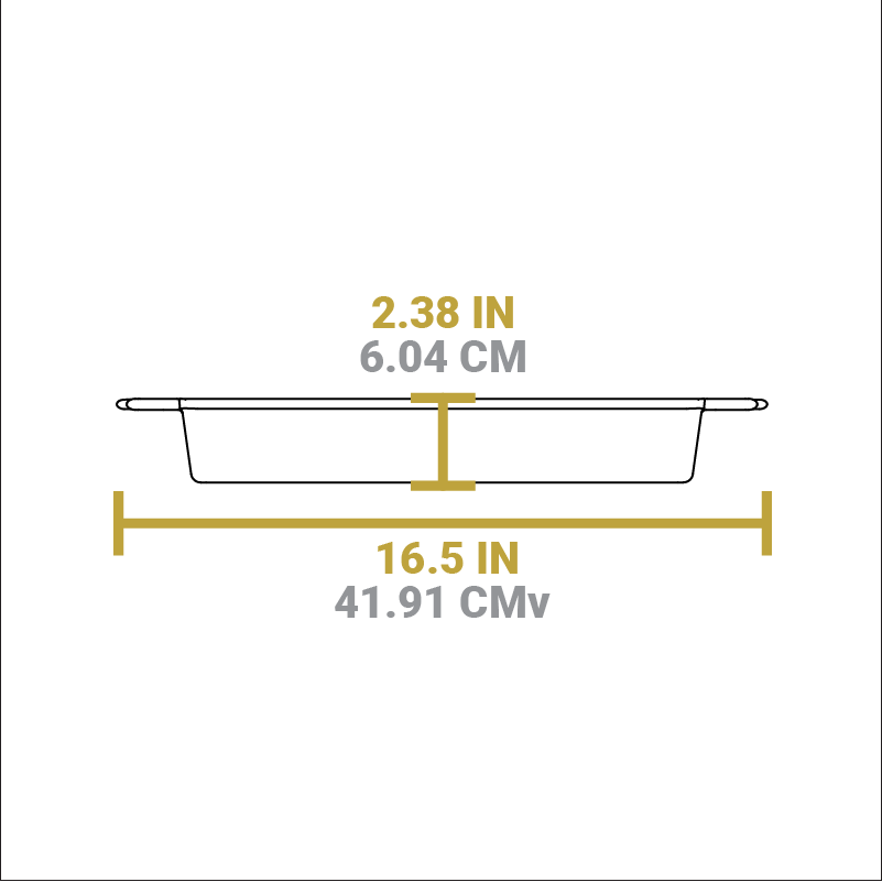 Dimensional drawing of product. Total length is 16.5 inches, height is 2.38 inches.