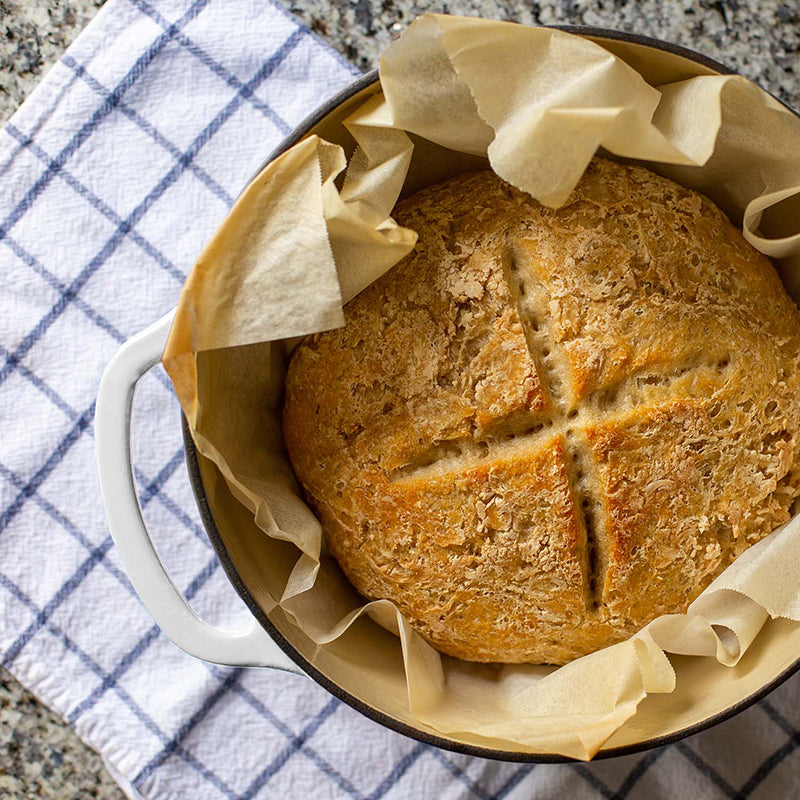 Freshly baked bread in dutch oven.