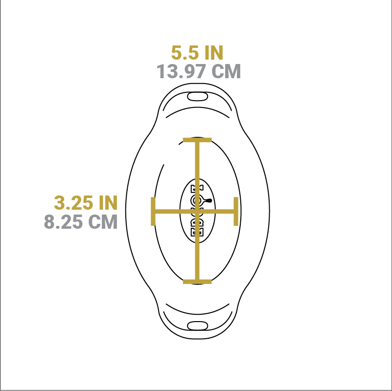 Dimensional drawing of product. Flat bottom width is 3.25 inches, and flat bottom length is 5.5 inches.