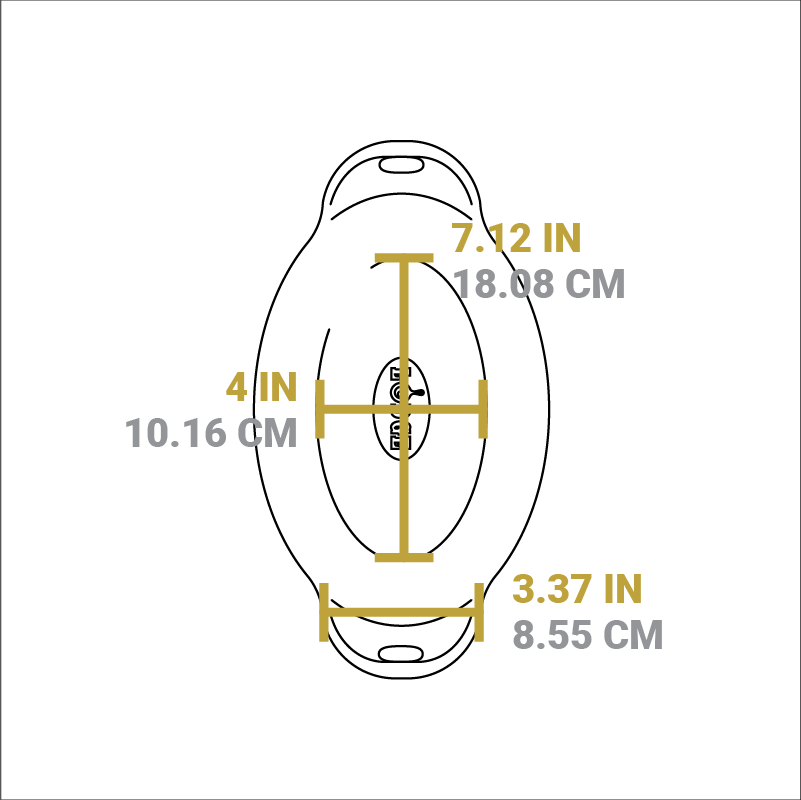 Dimensional drawing of product. Length of flat bottom is 4 inches, width of flat bottom is 7.12 inches, width of handle is 3.37 inches.