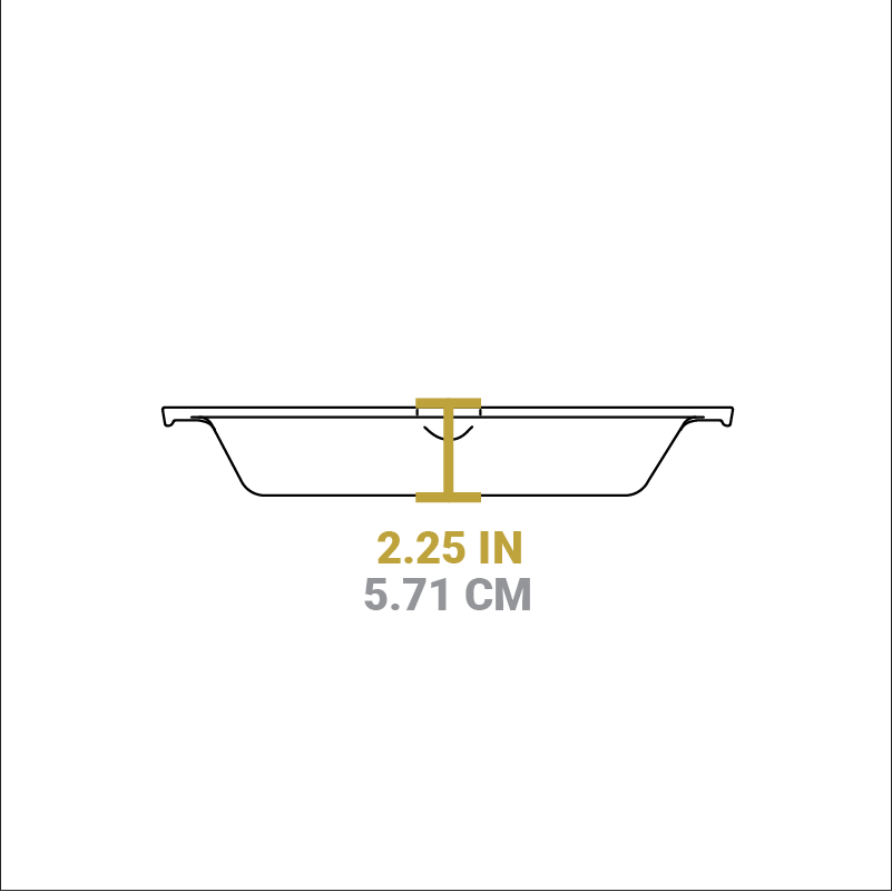 Dimensional drawing of product. Height of pan is 2.25 inches.