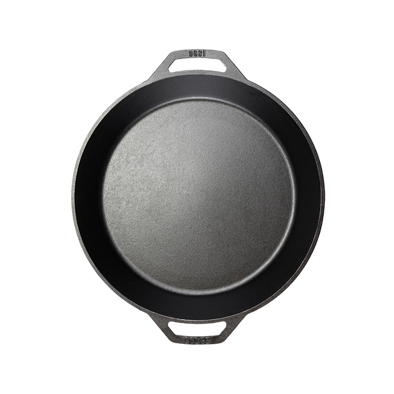 Top view of pan showing cooking surface and loop handles.