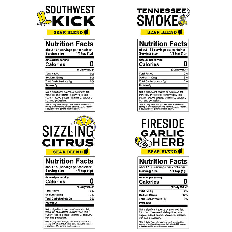 Nutrition labels for each spice.