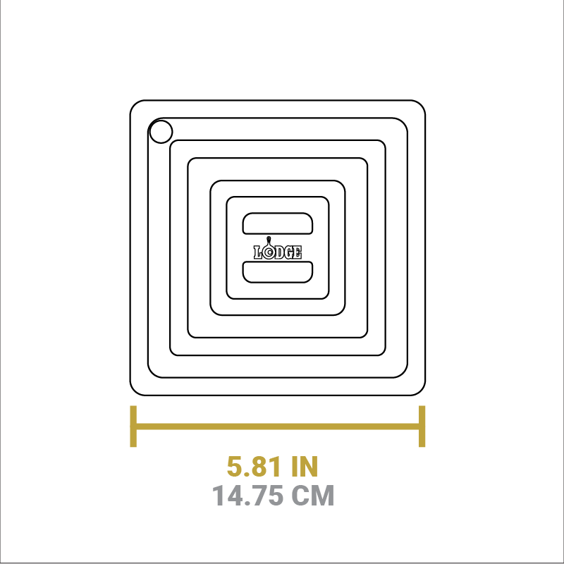 Dimensional drawing of product. Width and length is 5.81 inches.