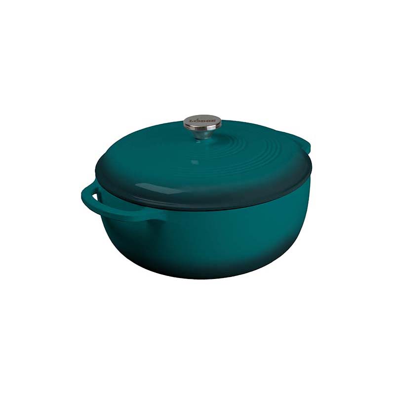Lagoon enameled cast iron Dutch oven with lid on a white background