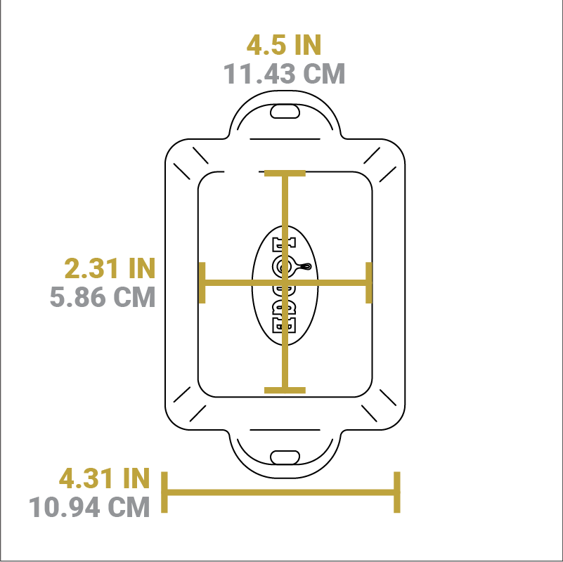 Dimensional drawing of product. Flat bottom width is 4.37 inches, flat bottom length is 2.87 inches, and total length is 4.31 inches.