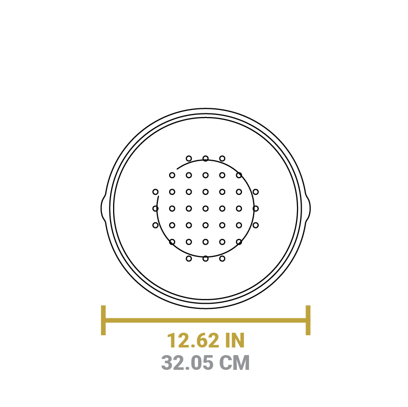 Dimensional drawing of product. Diameter is 12.62 inches.