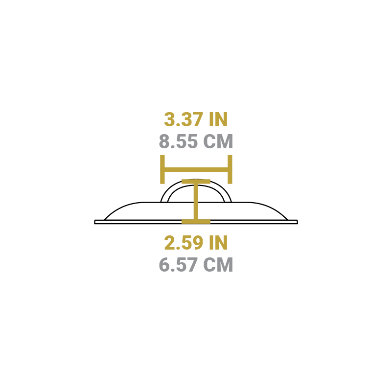 Dimensional drawing of product. Total height is 2.59 inches, and width of handle is 3.37 inches.