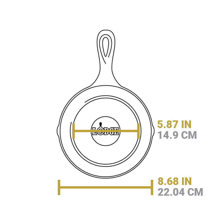 Dimensional drawing product. Flat bottom width is 5.87 inches, total width is 8.68 inches.