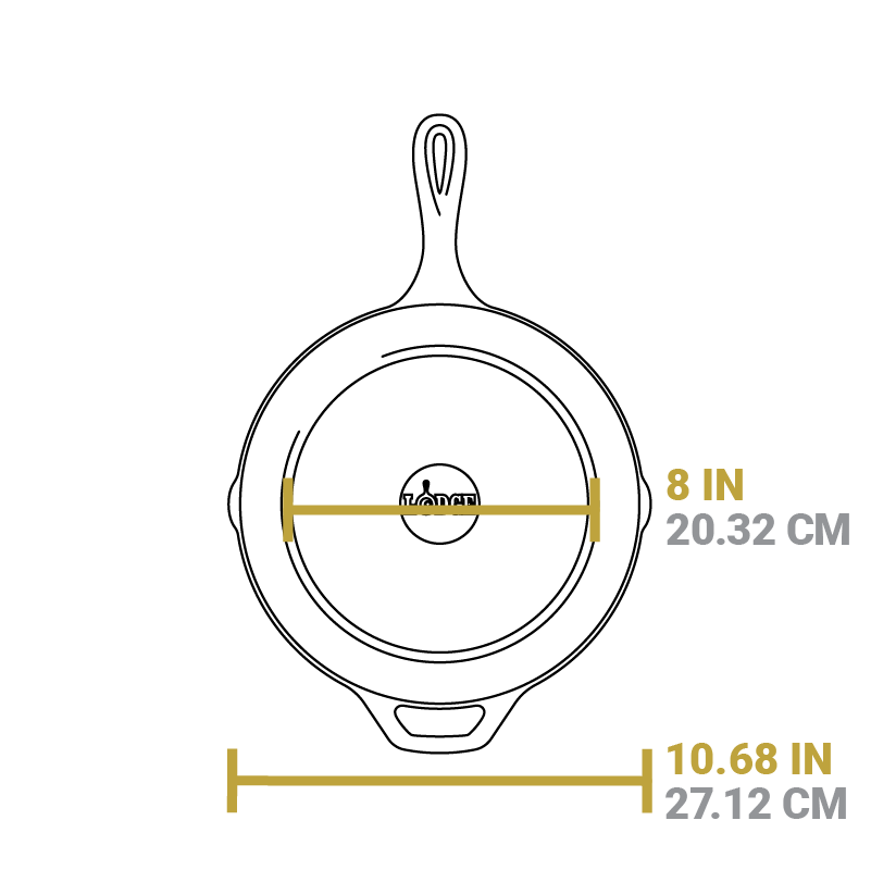 Measurement chart showing dimensions of the product. Flat bottom is 8 inches, full bottom width is 10.68 inches.