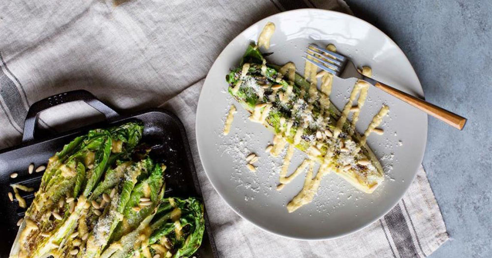 Grilled Romaine drizzled with Pine Nut Vinaigrette