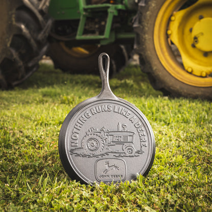 10.5 Inch Seasoned Cast Iron Griddle, John Deere Tractor