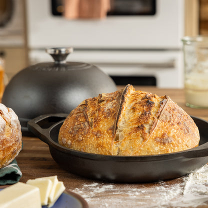 Freshly baked bread displayed in oven.