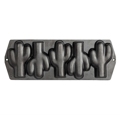 Cast iron baking pan with 5 cactus shaped molds.