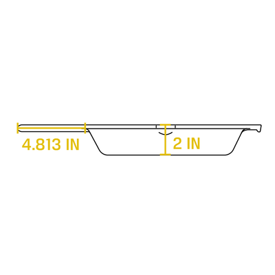 Dimensional drawing of product. Handle length is 4.813 inches, depth of cooking surface is 2 inches.