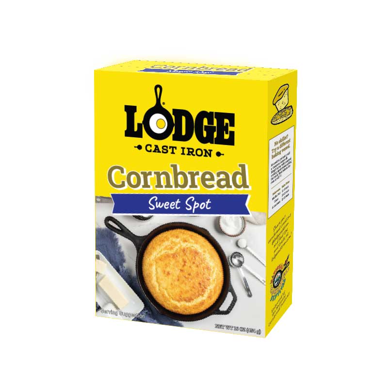 Box of Lodge Cast Iron Cornbread mix on a white background