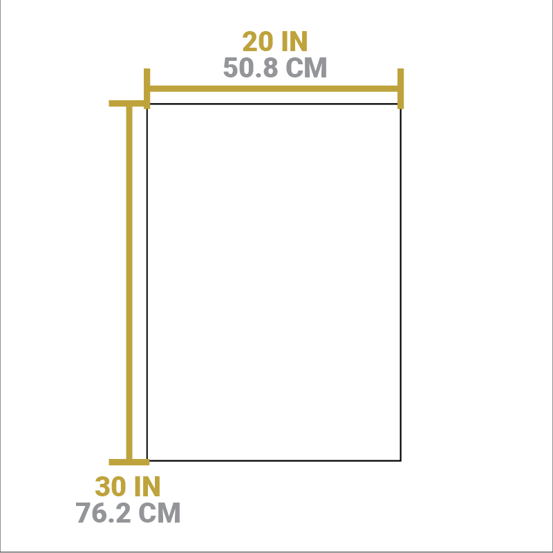 Dimensional drawing of product. Towel width is 20 inches and towel length is 3. inches.