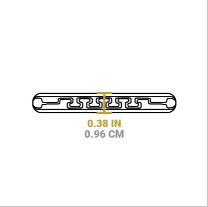 Dimensional drawing of product. Depth of handle opening is 0.38 inches.