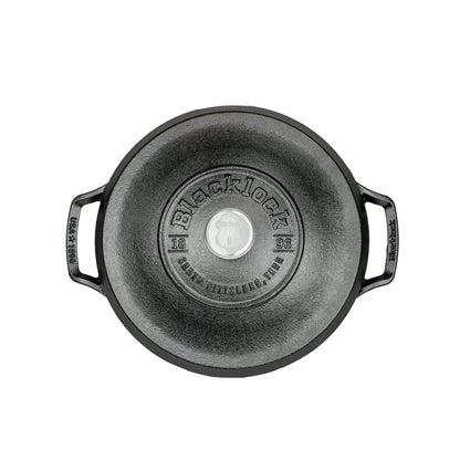 Top view of product featuring the lid with the Blacklock logo and silver knob.