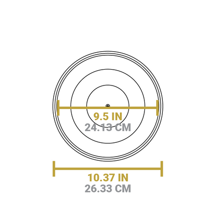 Dimensional drawing of product lid. Width of inside is 9.5 inches, total width is 10.37 inches.
