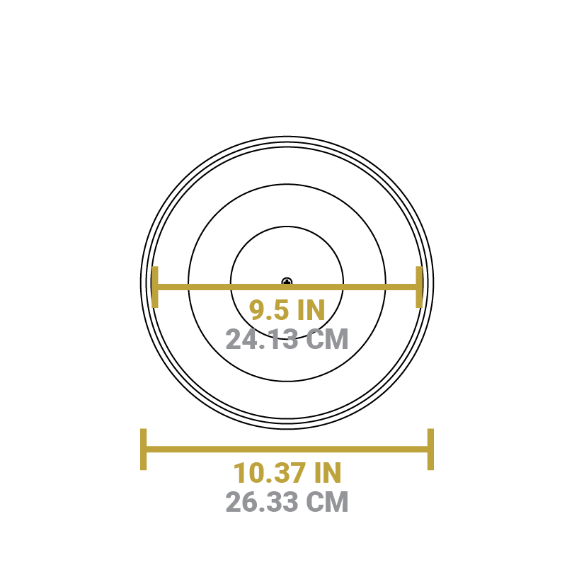 Dimensional drawing of product lid. Width of inside is 9.5 inches, total width is 10.37 inches.