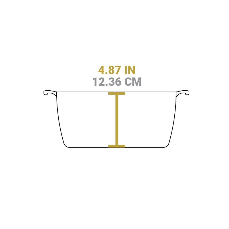 Dimensional drawing of product. Dutch oven portion height is 4.87 inches.