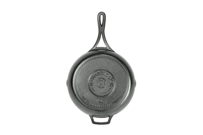 Bottom of skillet featuring the Blacklock collection logo.