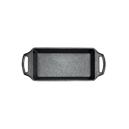 Top view of loaf pan and handles.