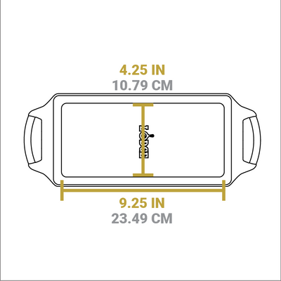 Dimensional drawing of product. Flat bottom width is 4.25 inches and flat bottom length is 9.25 inches.