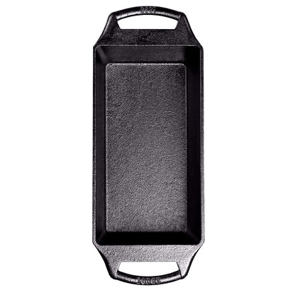 Top view of pan showing cooking surface and curved handle shape.