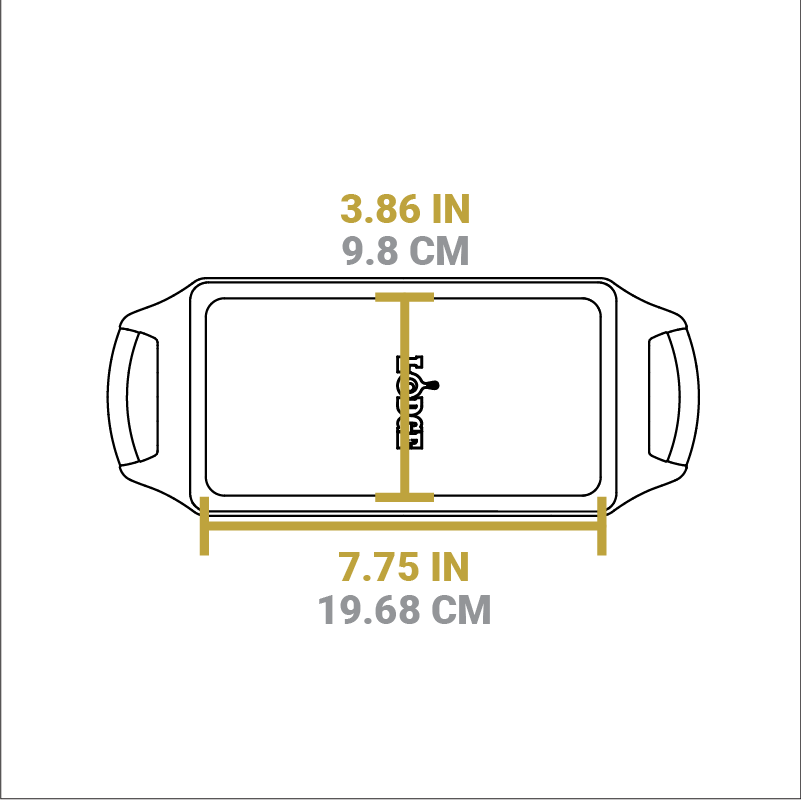 Dimensional drawing of product.  Length of flat bottom is 3.86 inches, width is 7.75 inches.