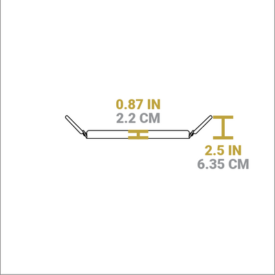Dimensional drawing of product. Height including handles is 2.5 inches, height of basket is 0.87 inches.