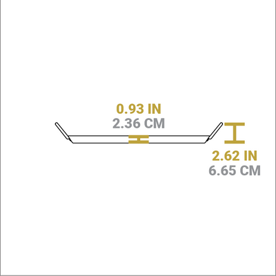 Dimensional drawing of product. Total height including handles is 2.62 inches, height of griddle is 0.93 inches.