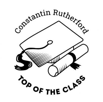 Personalized graduation skillet featuring an engraved graduation cap and diploma centered on the skillet with two editable text fields on the top and bottom arc.