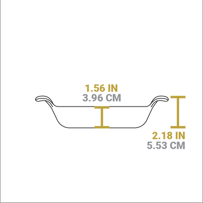 Dimensional drawing of product. Depth of food bowl is 1.56 inches, total height is 2.18 inches.