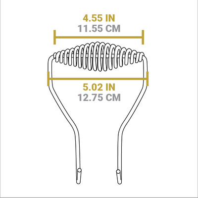 Dimensional drawing of product. The hook and carry handle  width is 4.55 inches, total width is 5.02 inches.