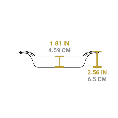 Dimensional drawing of product. Height of bowl is 1.81 inches, total height is 2.56 inches.