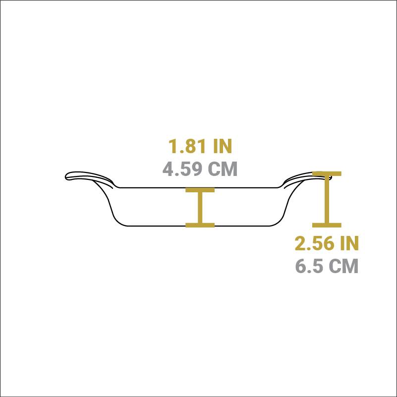 Dimensional drawing of product. Height of bowl is 1.81 inches, total height is 2.56 inches.
