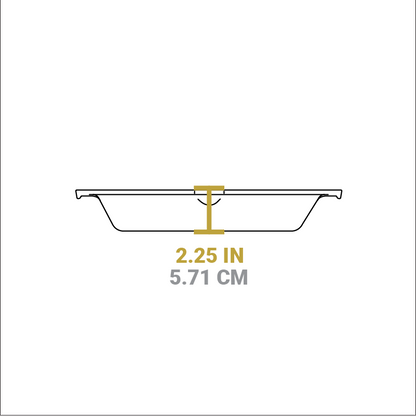 Dimensional drawing of product. Height of pan is 2.25 inches.