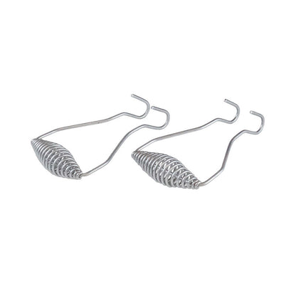 Silver handles with hooks on end.