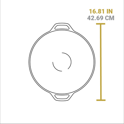 Dimensional drawing of product. Total width including handles is 16.81 inches.