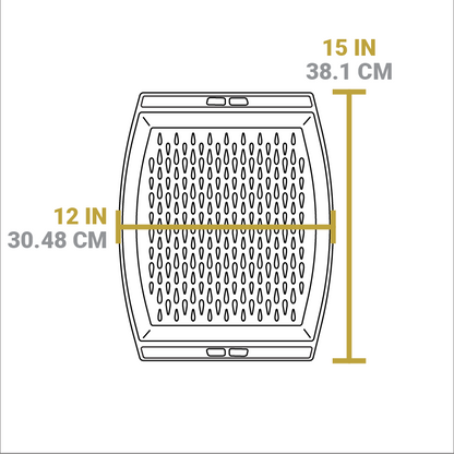 Dimensional drawing of product.  Total width is 15 inches, total length is 12 inches.