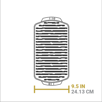 Dimensional drawing of product. Width is 9.5 inches.
