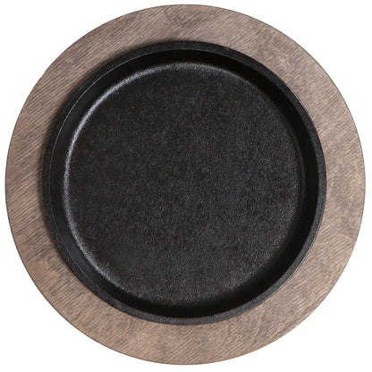 Serving griddle on wooden underliner.