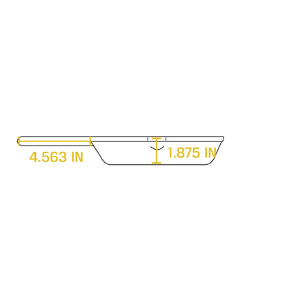 Dimensional drawing product. Depth of skillet is 1.875 inches, handle length is 4.563  inches.