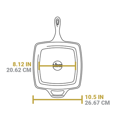 Dimensional drawing of product. Width of flat bottom is 8.12 inches, total width is 10.5 inches.