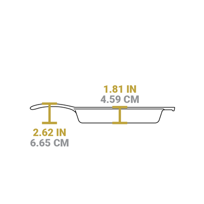 Dimensional drawing of product. Total depth is 1.81 inches, height of handle from bottoms is 2.62 inches.