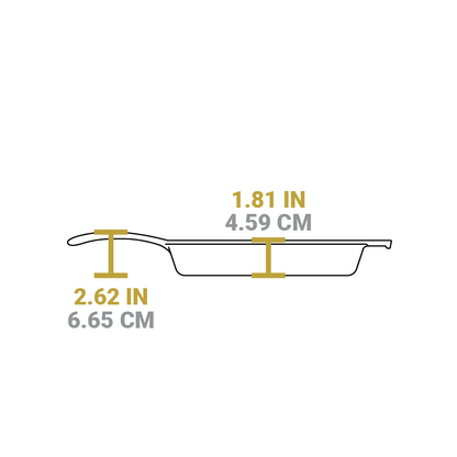 Dimensional drawing of product. Total depth is 1.81 inches, height of handle from bottoms is 2.62 inches.