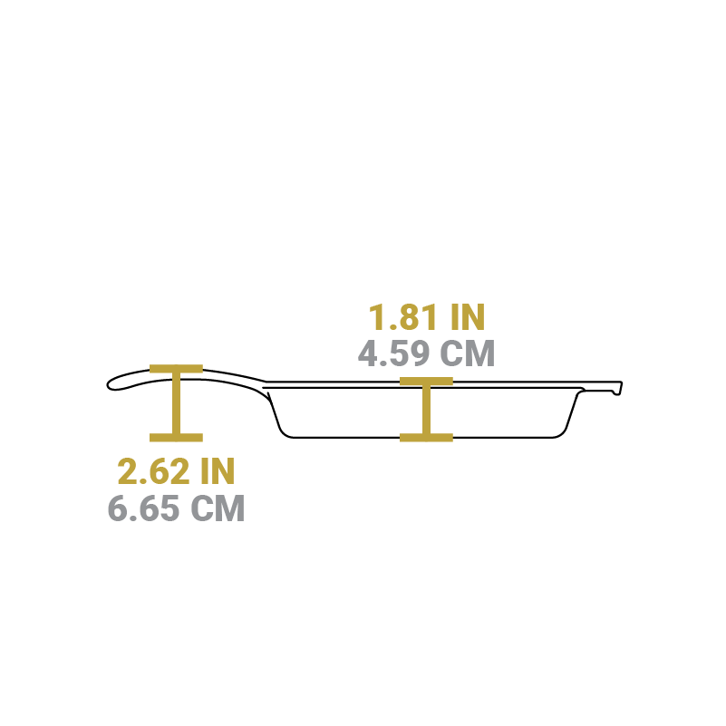 Dimensional drawing of product. Total depth is 1.81 inches, height of handle from bottoms is 2.62 inches.